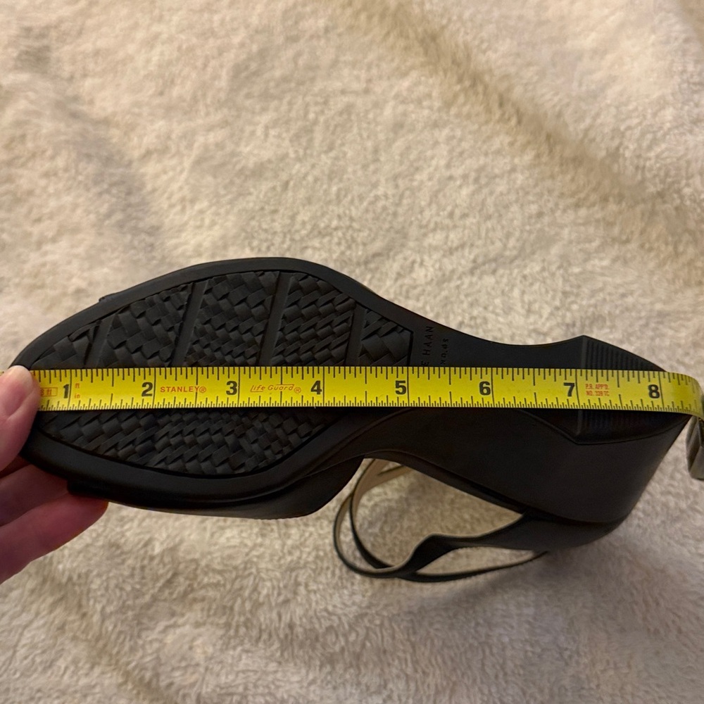 Cole Haan Black Leather Open-Toe Ankle-Strap Heels - Picture 4 of 5